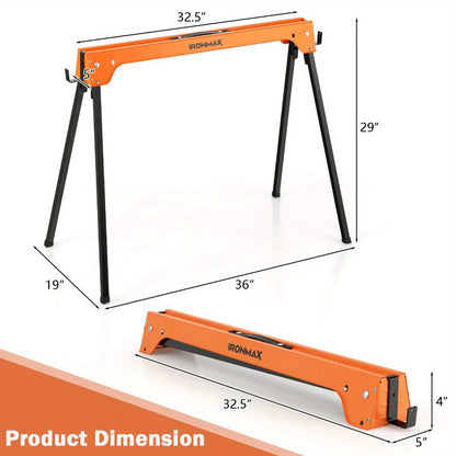 IRONMAX Folding Sawhorse 2 Pack Heavy Duty 1322 lbs Capacity Portable Collapsible Work Support Horses with Metal Frame Anti-Slip Pads