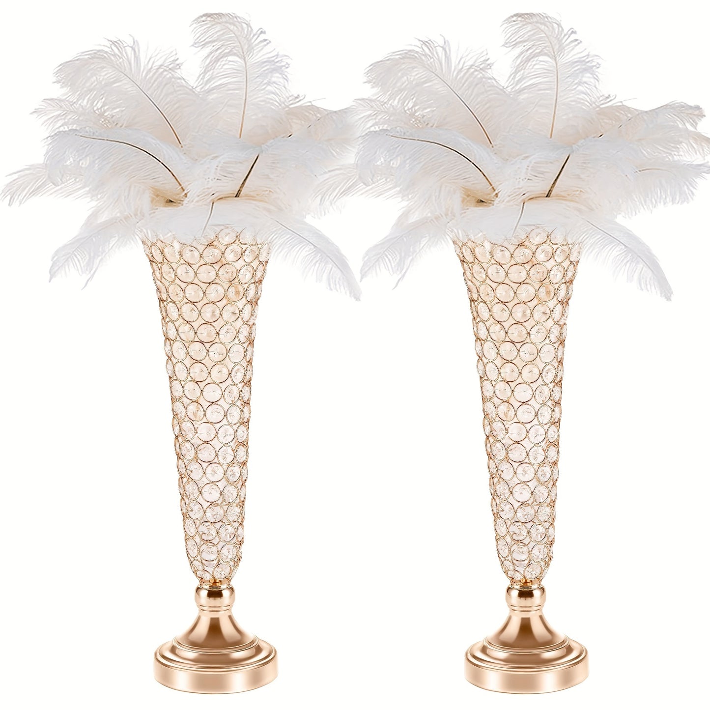 Crystal Trumpet Flower Vase Centerpieces for Wedding Table – Bling Wrought Crystal Vases for Party, Anniversary, Birthday, Banquet & Home Decor, Gold & Silver, 2pcs or 10pcs Set