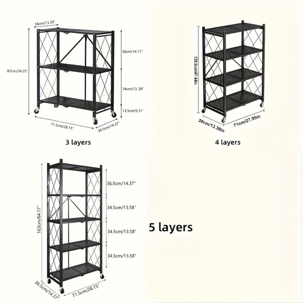 Rolling Storage Rack with Wheels – 3, 4 or 5 Tier Portable Movable Shelving Unit, No Assembly Required, Large Capacity Floor Storage Shelf for Garage, Balcony, Camping, Outdoor & Commercial Use