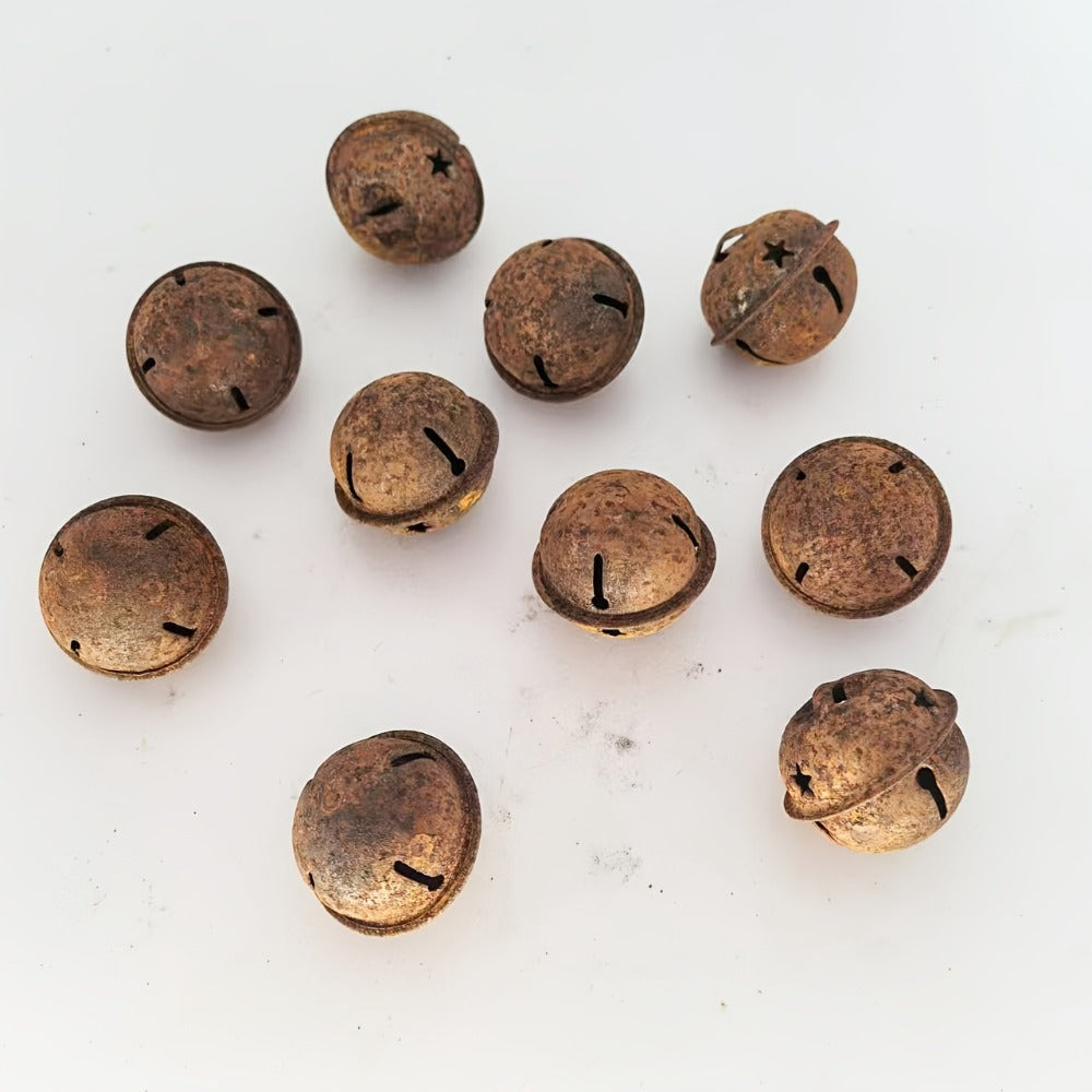 Christmas Bells Decorations 62pcs Set – Rustic Iron Jingle Bells with Heart, Star & Round Shapes, Vintage Craft Bells with 2 Rolls of Rope for Christmas Tree, Party & Home Decor DIY Ornaments
