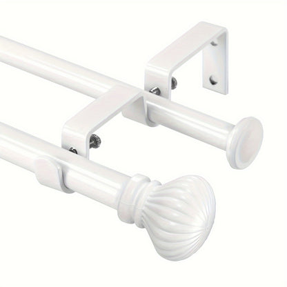 Double Curtain Rod Set Adjustable with Fluted Ball Finials Double Brackets 4 Colors 2 Sizes Window Curtain Hardware