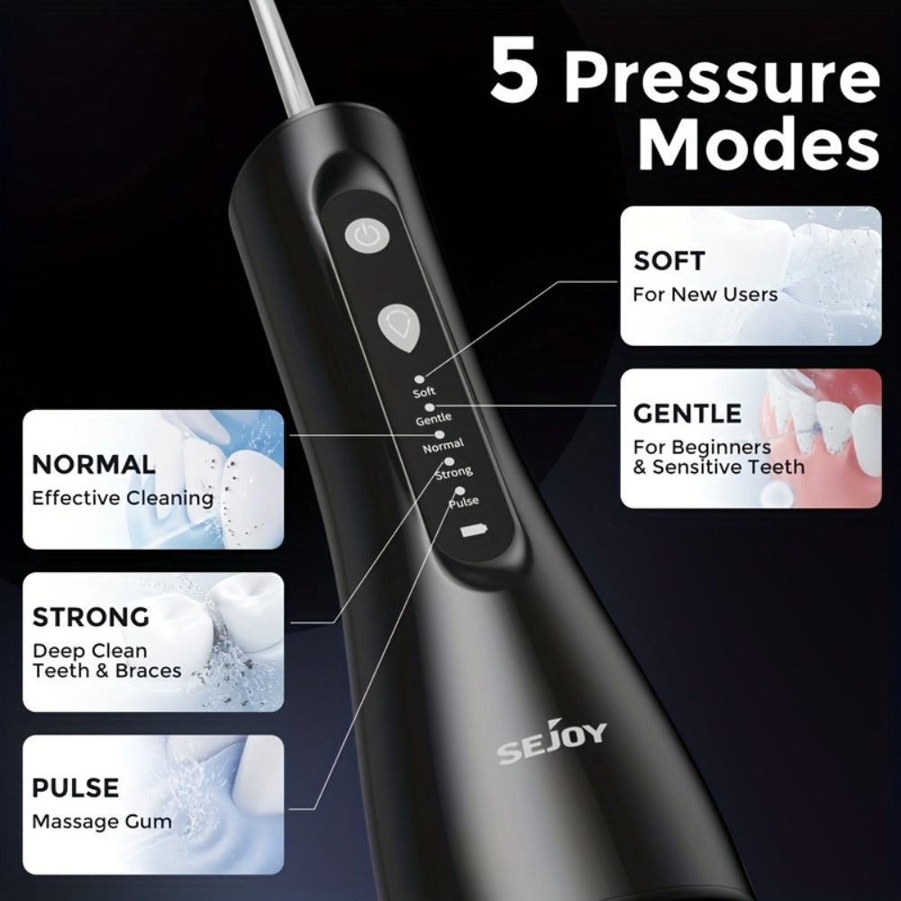 Water Flosser Electric Oral Irrigator 9 Replaceable Nozzles 350mL Tank 20-Day Battery 360° Rotatable Tip Intelligent Pressure Control Deep Teeth Gum Cleaning