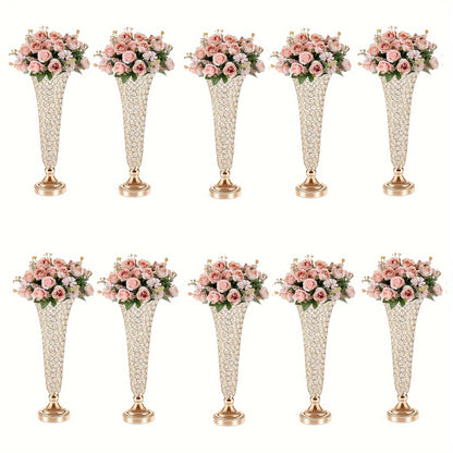 Crystal Trumpet Flower Vase Centerpieces for Wedding Table – Bling Wrought Crystal Vases for Party, Anniversary, Birthday, Banquet & Home Decor, Gold & Silver, 2pcs or 10pcs Set