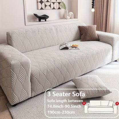 Polar Fleece Sofa Cover Modern Jacquard Elastic Slip-Resistant All Season Furniture Protector for Living Room Office Bedroom - 1 2 3 4 Seater with Free Matching Pillowcase