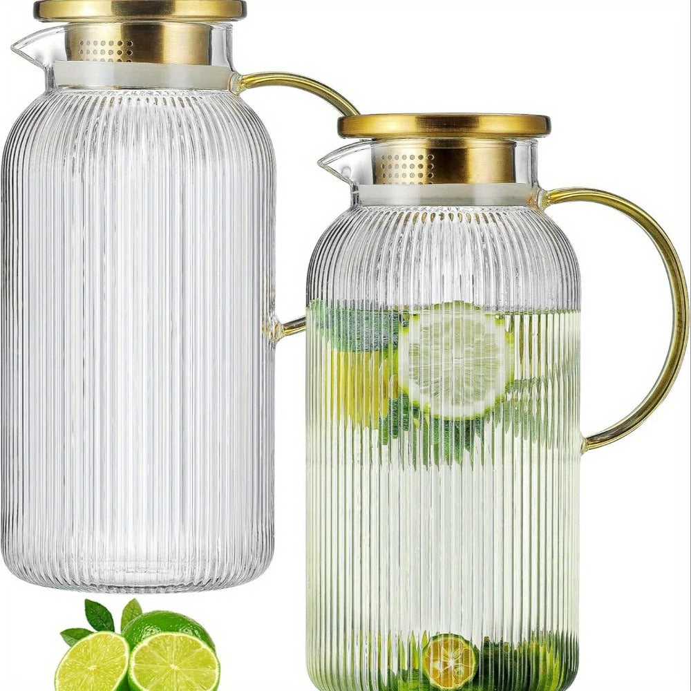 Glass Pitcher with Stainless Steel Lid 68oz 2 Liter Borosilicate Water Pitcher Carafe for Cold Brew, Lemonade, Iced Tea & Milk – Heat Resistant, 2 or 4 Pack