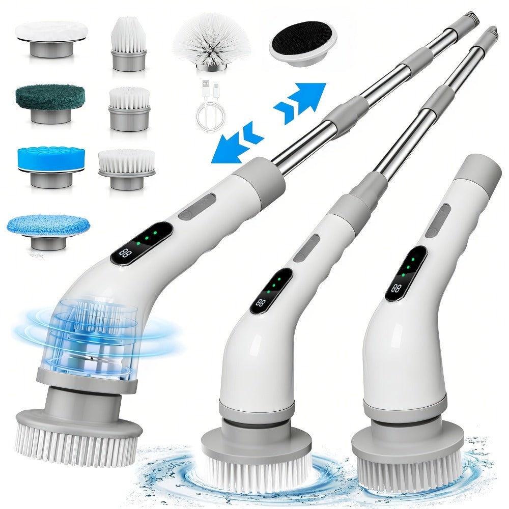 Electric Spin Scrubber with 7 Brush Heads & Adjustable Handle – Dual-Speed Cordless Power Scrubber for Bathroom, Tub, Tile, Floor & Shower Cleaning