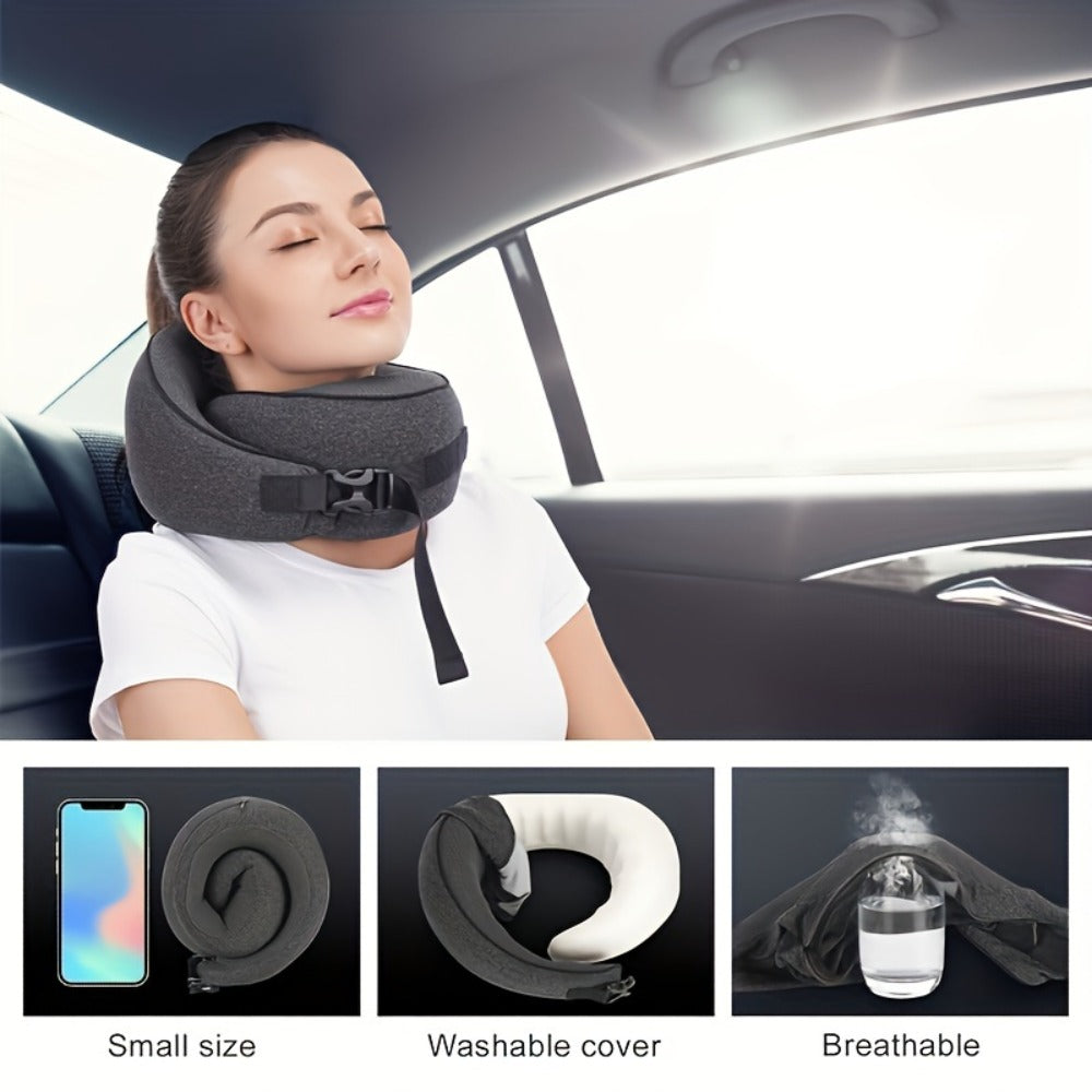 Memory Foam Travel Neck Pillow – Breathable Washable Cover for Airplane, Office, Car & Home Recliner