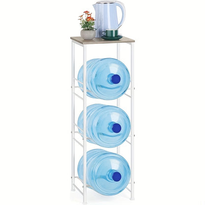 5-Gallon Water Jug Holder 3-Tier – Heavy Duty Water Bottle Rack Organizer with Top Shelf & Adjustable Legs for Kitchen, Living Room & Office – Particleboard & Steel Frame, White, Brown & Black