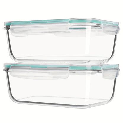 Glass Food Storage Containers with Lids 2 Pack – 63oz Large Airtight Snap Lock Meal Prep Containers, Leak Proof Glass Dish with Lid for Oven, Microwave & Refrigerator, Food Transport Tubs