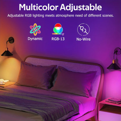 Battery Operated Wall Sconce Set of 2 – RGB Wireless Wall Light, Dimmable with Remote Control, 13 Scene Modes, Timer & Memory Function, No Wiring for Bedroom Living Room Hallway (Black / White)