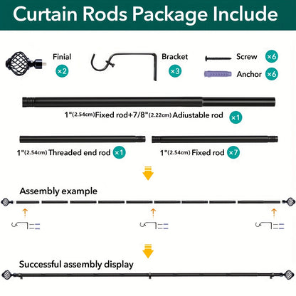 Black Adjustable Curtain Rod Heavy Duty Farmhouse Decorative Drapery Rod for Bedroom Living Room Kitchen Patio 4 Sizes Easy Install