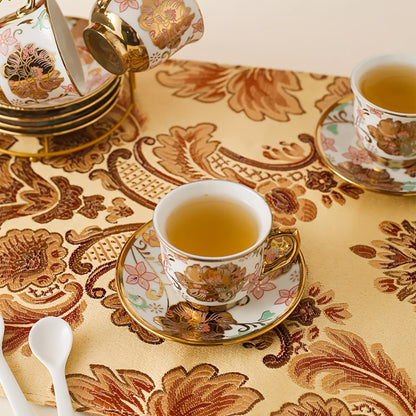 Floral Ceramic Tea Set 20 Pcs – European Porcelain Tea Cups & Saucers with Metal Holder & 15 Oz Teapot – Luxury Arabic Coffee Cup Set for Espresso, Cappuccino & Afternoon Tea – Elegant Gift