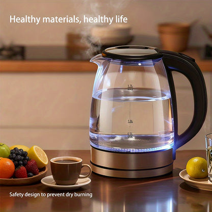 Glass Electric Kettle 2L Large Capacity – 1000W Fast Boil, Anti-Dry Burn Protection, See-Through Design for Coffee Milk Tea, Kitchen Dining Room Living Room Use, 67.63oz