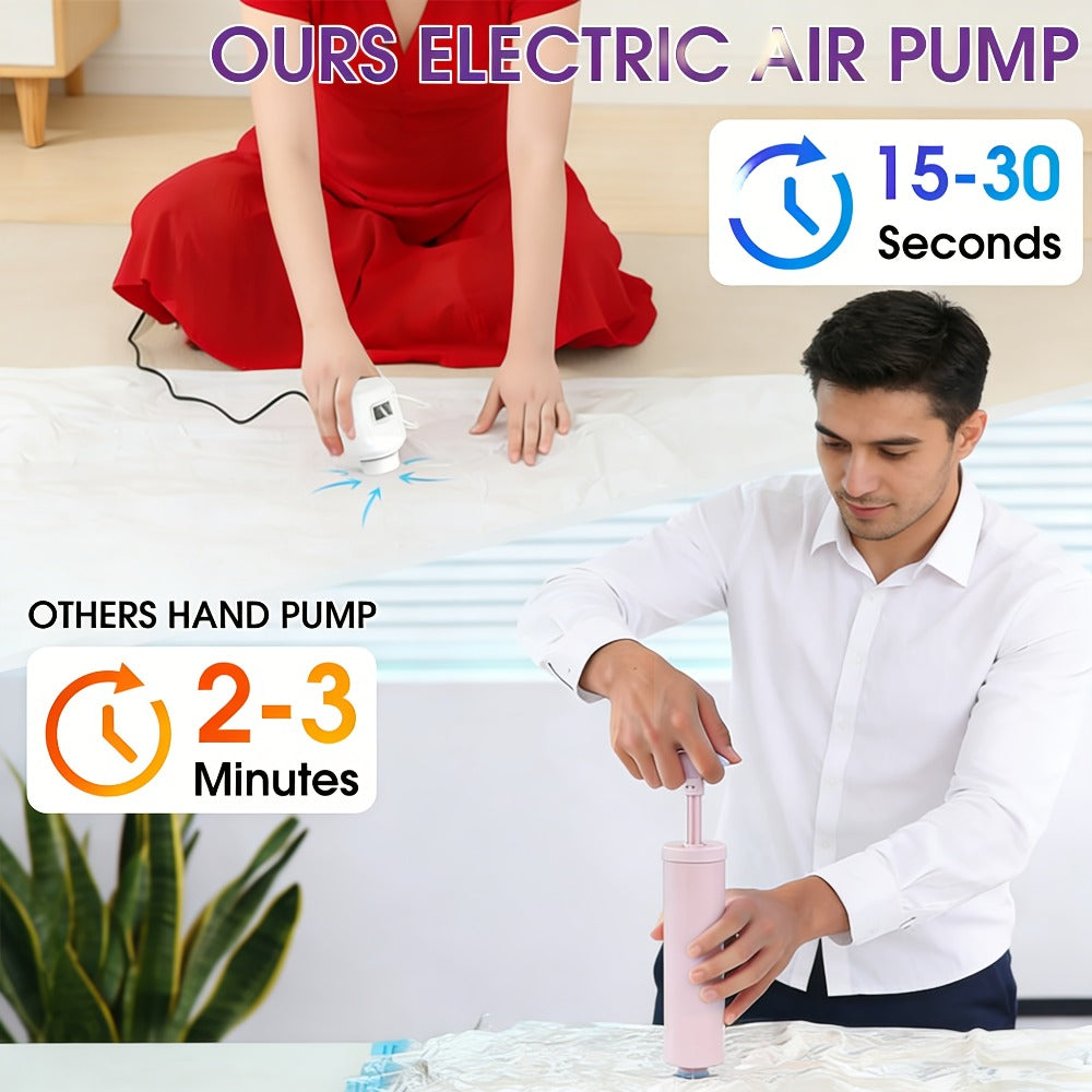 Vacuum Storage Bags with Air Pump, 20-21 Pack Reusable Compression Bags for Clothes, Quilts & Blankets — 4 Sizes Space-Saving Storage for Travel, Moving & Organizing | Transparent