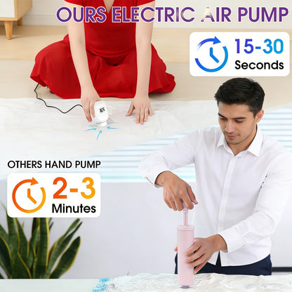 Vacuum Storage Bags with Air Pump, 20-21 Pack Reusable Compression Bags for Clothes, Quilts & Blankets — 4 Sizes Space-Saving Storage for Travel, Moving & Organizing | Transparent