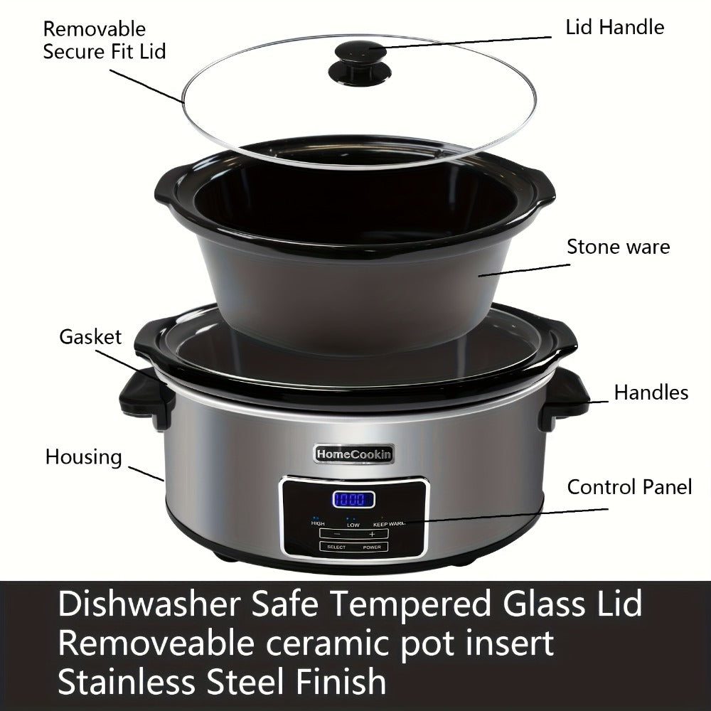 Digital Slow Cooker 6 & 7 Quart Programmable with Non-stick Ceramic Bowl, Countdown Timer & Keep Warm – Oval Glass Lid Crock Pot for Family Meals Soups Stews Holiday Cooking