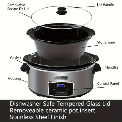 Digital Slow Cooker 6 & 7 Quart Programmable with Non-stick Ceramic Bowl, Countdown Timer & Keep Warm – Oval Glass Lid Crock Pot for Family Meals Soups Stews Holiday Cooking