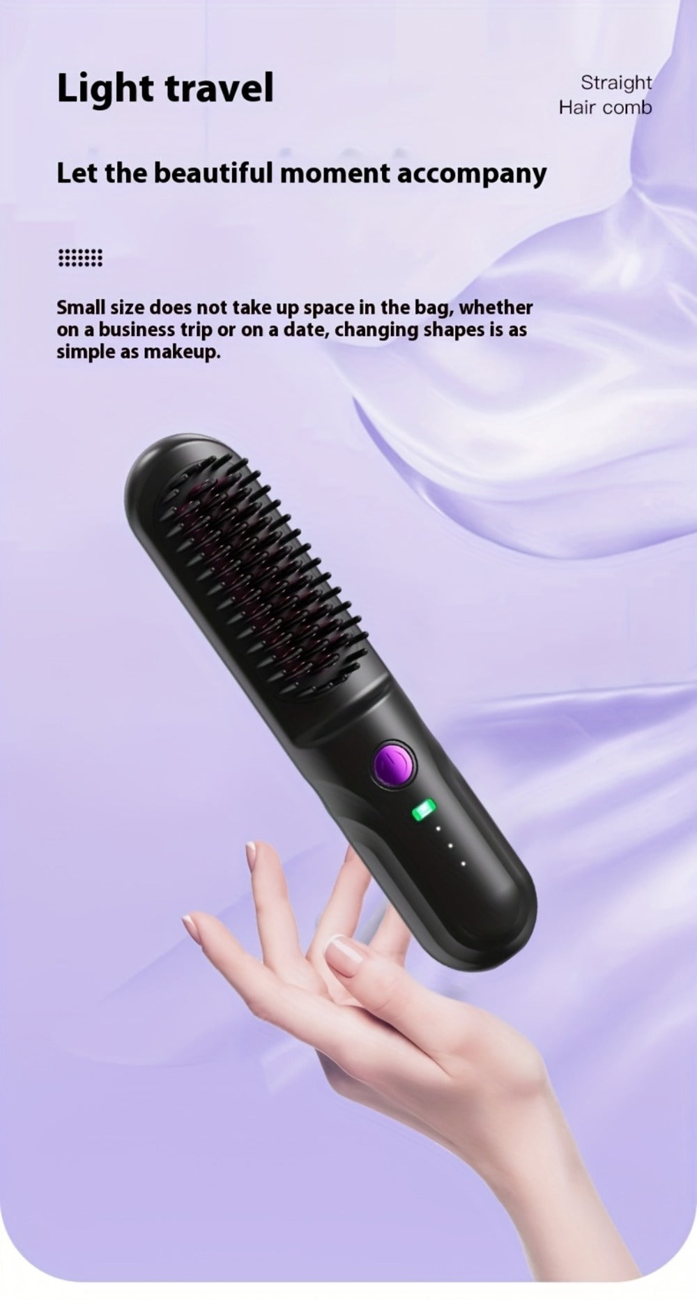 Wireless Hair Straightener Comb - Portable Cordless Straightening Brush with 3-Min Fast Heat, 3 Temp Settings 170-190°C, Negative Ion Technology, 3D Comb Design, Lightweight Travel Hair Straightener
