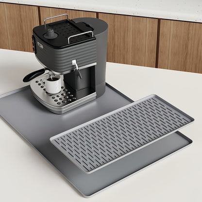 Silicone Coffee Mat with Side Pad 2-in-1, Heat-Resistant Espresso Machine Mat for Kitchen Countertop, Non-Slip Drying Mat for Coffee Bar Accessories, Easy to Clean 23.6x15.7in
