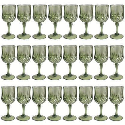 Plastic Wine Glasses 24 Pack – Colorful Shatterproof Goblets for Parties, Weddings & Events – Reusable Vintage-Style Stemmed Cups – Lightweight Bulk Drinkware in Pink, Gold, Blue, Rose Gold & Green