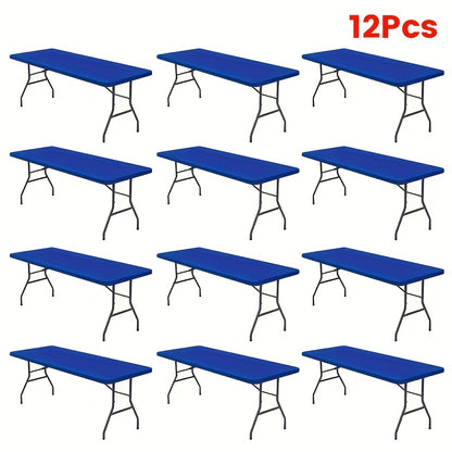 Stretch Table Covers 6Ft Washable Elastic Rectangle Tablecloth for Parties Weddings Picnics Camping, Spandex Polyester Blend, Fits Standard 6 Foot Tables, Set of 3 6 9 or 12, Black White Blue