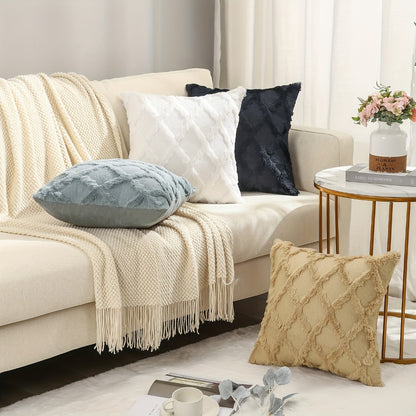 Decorative Pillow Covers 18x18 Set of 4 Boho Soft Plush Faux Wool Throw Pillow Cases with Zipper for Sofa Couch Bedroom Living Room - Luxury Cushion Covers