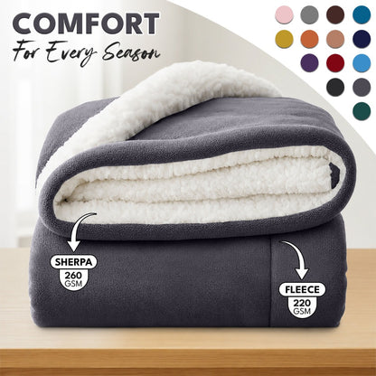 Sherpa Flannel Blanket – Double-Layer Ultra Soft Warm Throw for Bed, Sofa & Bedroom Decor, Better Sleep, 14 Colors, 3 Sizes