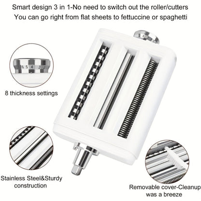 Pasta Maker Attachment for Stand Mixer – 3-in-1 Stainless Steel Noodle Making Kit for Homemade Spaghetti & Fettuccine, Durable & Easy to Use, Compatible with Most Stand Mixers
