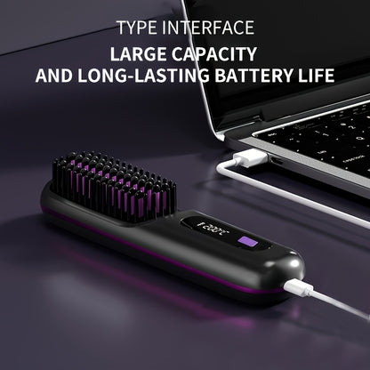 Cordless Mini Hair Straightener Wireless Flat Iron USB Rechargeable 2000mAh 3-Speed Adjustable Temp LED Display Professional Styling Smooth Shiny Hair Travel Home Black White