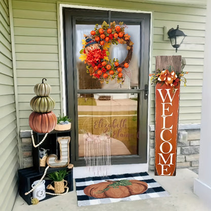 Fall Wreath for Front Door Autumn Thanksgiving Pumpkin Leaves Floral Doll Wreath Indoor Outdoor Wall Window Holiday Home Decor Christmas