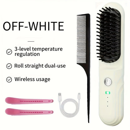 Wireless Hair Straightener Comb - Portable Cordless Straightening Brush with 3-Min Fast Heat, 3 Temp Settings 170-190°C, Negative Ion Technology, 3D Comb Design, Lightweight Travel Hair Straightener