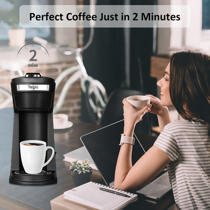 Single Serve Coffee Maker 2-in-1 for K-Cup Pods and Ground Coffee One-Button Operation 6-14oz Brew Sizes Auto Shut-Off Stainless Steel Drip Coffee Machine Blue Black Red Grey