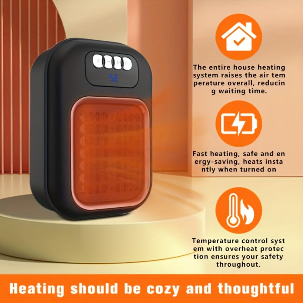 Wall Mounted Mini Electric Space Heater – Fast Heating, 3 Modes, Adjustable Temperature, Overheat & Tilt Protection, Display Screen, Portable Plug-In Heater for Home, Office, Bathroom & Pet Area