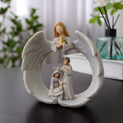 Nativity Scene Statue - Holy Family & Angel White Resin Figurine | Beautifully Crafted Religious Decor for Christmas, Easter & Holiday Indoor Decoration | Glam Faith Home Accent Gift