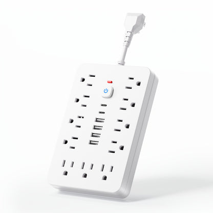 Extension Cord Power Strip with USB Ports 11 AC Outlets 4 USB-A 2 USB-C Surge Protector Overload Protection Short Cord 5FT 10FT for Home Office Study School Desk Charging Station White Black
