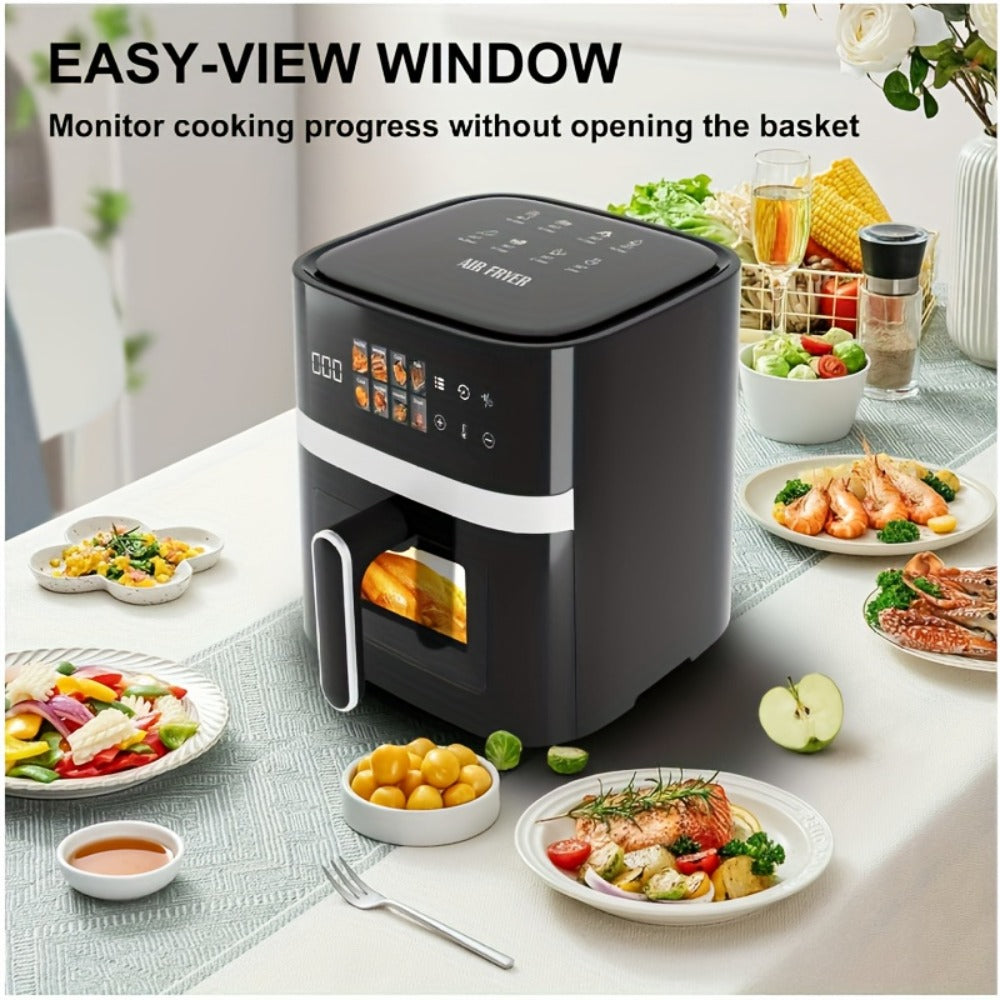 Air Fryer 8-in-1 with LED Touchscreen, 6QT Large Capacity Electric Hot Air Oven, 1350W 360° Hot Air Circulation, Non-Stick Fry Basket, Heat-Insulated Handles, 8 Cooking Presets for Home Kitchen