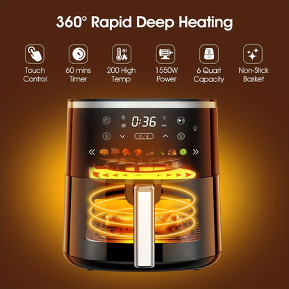 Air Fryer 6QT with 8 Preset Functions, Visible Window, Adjustable Temperature & Timer – Large Capacity Oil-Free Cooker for Crispy Fries, Chicken, Vegetables & More, Easy to Clean Home Kitchen