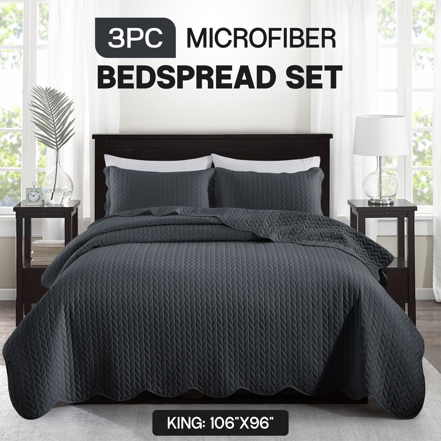 Bedspread Set 3-Piece Microfiber Floral Coverlet with Pillow Shams - Soft Breathable Lightweight All-Season Bed Cover for Queen King Twin California King