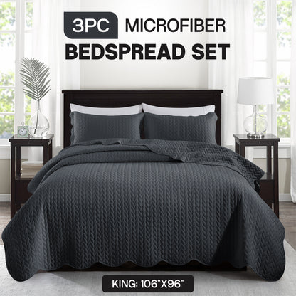 Bedspread Set 3-Piece Microfiber Floral Coverlet with Pillow Shams - Soft Breathable Lightweight All-Season Bed Cover for Queen King Twin California King