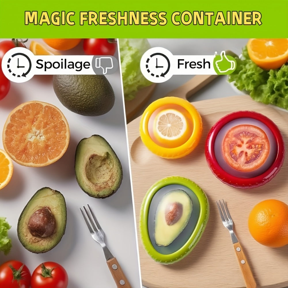 Silicone Food Storage Container Set – Reusable Produce Saver for Avocado, Onion, Tomato, Lemon, Garlic & Potato – Fridge-Safe Vegetable & Fruit Preservation Boxes, Reduce Food Waste