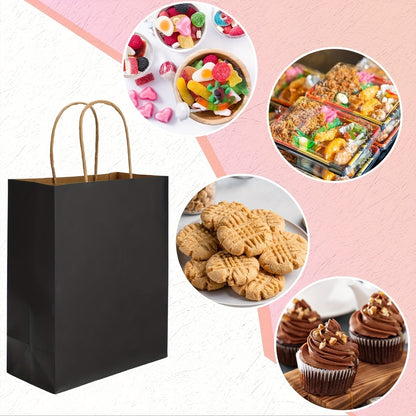 Kraft Paper Gift Bags 100 Pack with Handles | 4.25x2.85x7.85 Inch Small Shopping Bags for Retail, Wedding, Birthday, Party Favor, Coffee, Boutique | Brown, Black, White | Bulk Gift Wrap Bags
