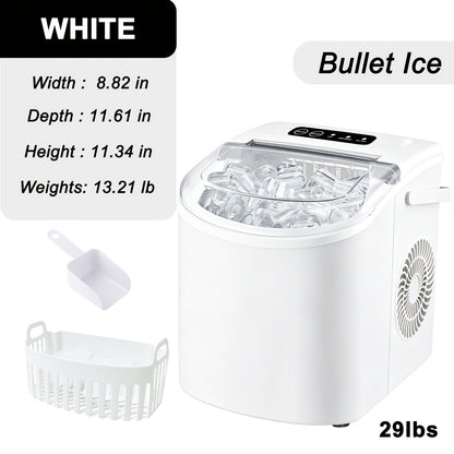 Ice Maker with Basket & Scoop – 26 Lbs/Day Countertop Bullet Ice Machine, 9 Cubes in 6 Mins, Self-Cleaning, 5 Colors Pink White Green Silver Black, for Home, Kitchen, Office, Bar, RV & Camping