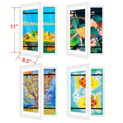Kids Art Frame Changeable Front-Opening Display – Children Artwork Picture Frame for 8.5x11 & 10x12.5 Drawings, Paintings & School Projects, Perfect Christmas & Holiday Gift, White / Wood / Black, 2/4/8 Pack