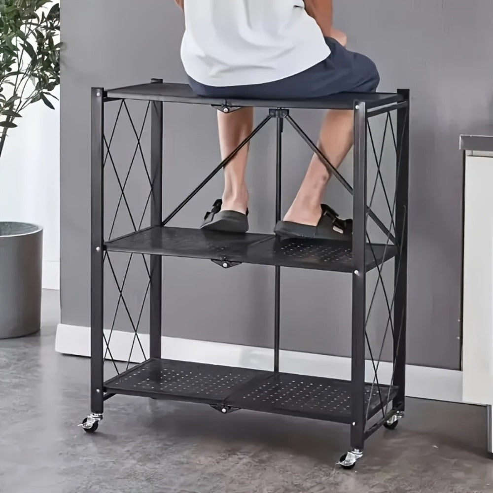 Rolling Storage Rack with Wheels – 3, 4 or 5 Tier Portable Movable Shelving Unit, No Assembly Required, Large Capacity Floor Storage Shelf for Garage, Balcony, Camping, Outdoor & Commercial Use