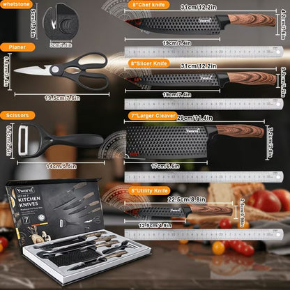 Kitchen Knife Set with Sharpener & Poultry Shears | Stainless Steel Chef Knives, Non-Slip Ergonomic Handle, Dishwasher Safe, Professional Cooking Utensils, 3-Piece or 7-Piece