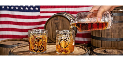 Engraved Veteran Tribute Whiskey Glass 10oz - US Navy Military Gift, Personalized Patriotic Whiskey Glasses for Dad, Military Vet Anniversary Gift