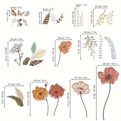 Bohemian Floral Wall Decals Self-Adhesive Wildflower Stickers for Living Room Bedroom TV Wall Art Decor – Flowers & Fruits Peel and Stick Removable Wall Stickers Home Decoration