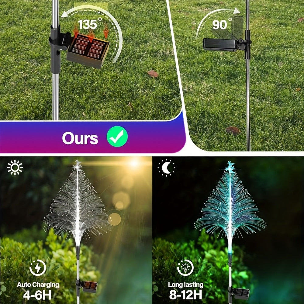 Solar Christmas Tree Lights Fiber Optic Star, 7-Color LED IP65 Waterproof Garden Stake Lights — 2 or 5 Layer Star for Lawn, Pathway, Patio & Holiday Decor | 2, 4 or 6 Pack