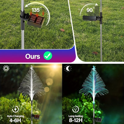 Solar Christmas Tree Lights Fiber Optic Star, 7-Color LED IP65 Waterproof Garden Stake Lights — 2 or 5 Layer Star for Lawn, Pathway, Patio & Holiday Decor | 2, 4 or 6 Pack