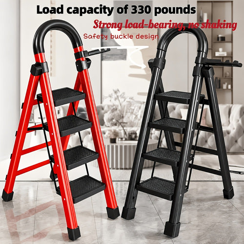 Folding Step Ladder with Anti-Slip Pedals & Handrail – 2/3/4/5 Step Stool for Adults, Sturdy Steel, Lightweight Portable, Non-Slip Feet, Rust-Resistant, Foldable for Home Kitchen Office Bedroom Use